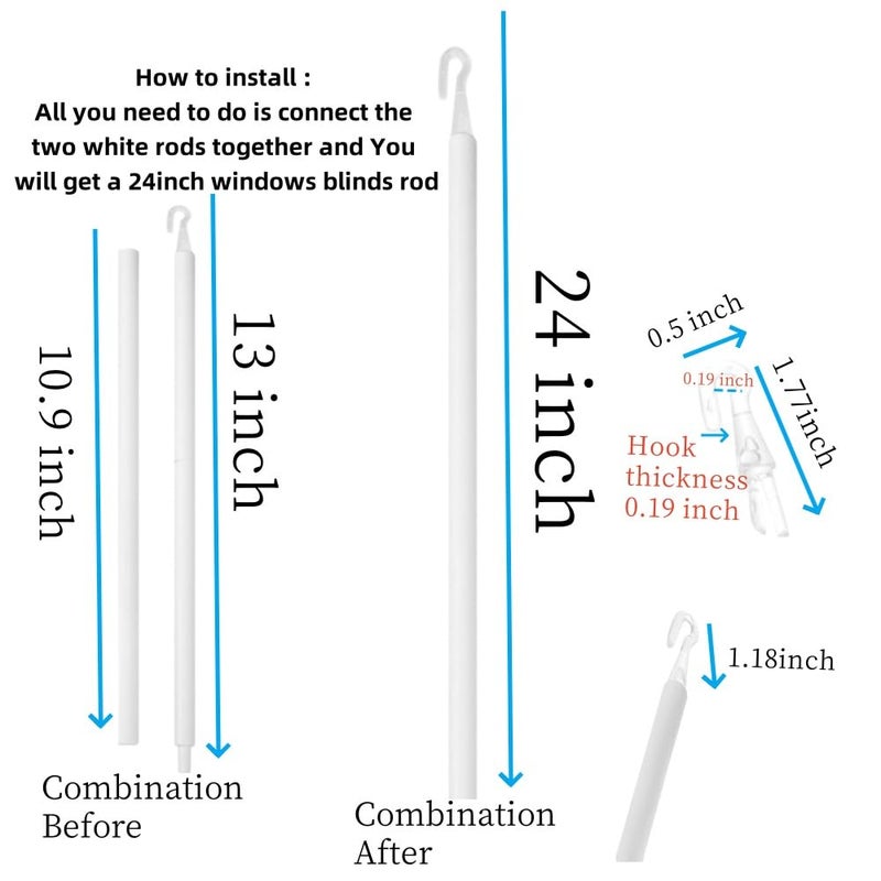 Khakho Detachable Blind Rods Blind Wands Replacement with Hook 24 Inches Blinds Handle Replacement 2 Pcs Window Blinds Wand Replacement - Image 2